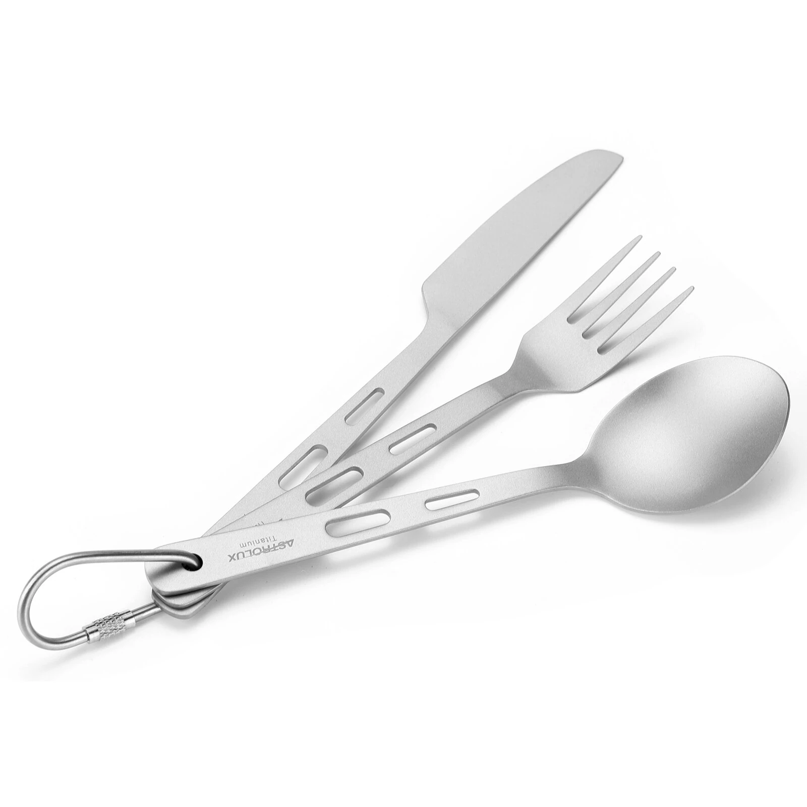 (image for) Astrolux&reg; Ti-FS1 Titanium Flatware Set Titanium Flatware Knife Fork Spoon Set Lightweight Ti Camping Utility Cutlery Set with Carrying Bag for Traveling Picnic Hiking
