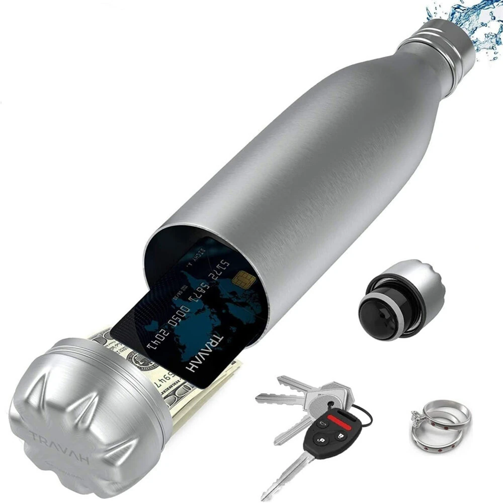 (image for) IPRee 750ml Water Bottle with Compartment Portable Water Bottle Pill Organizer Can Safe Hiding Spot for Money Bonus Key Ring Box